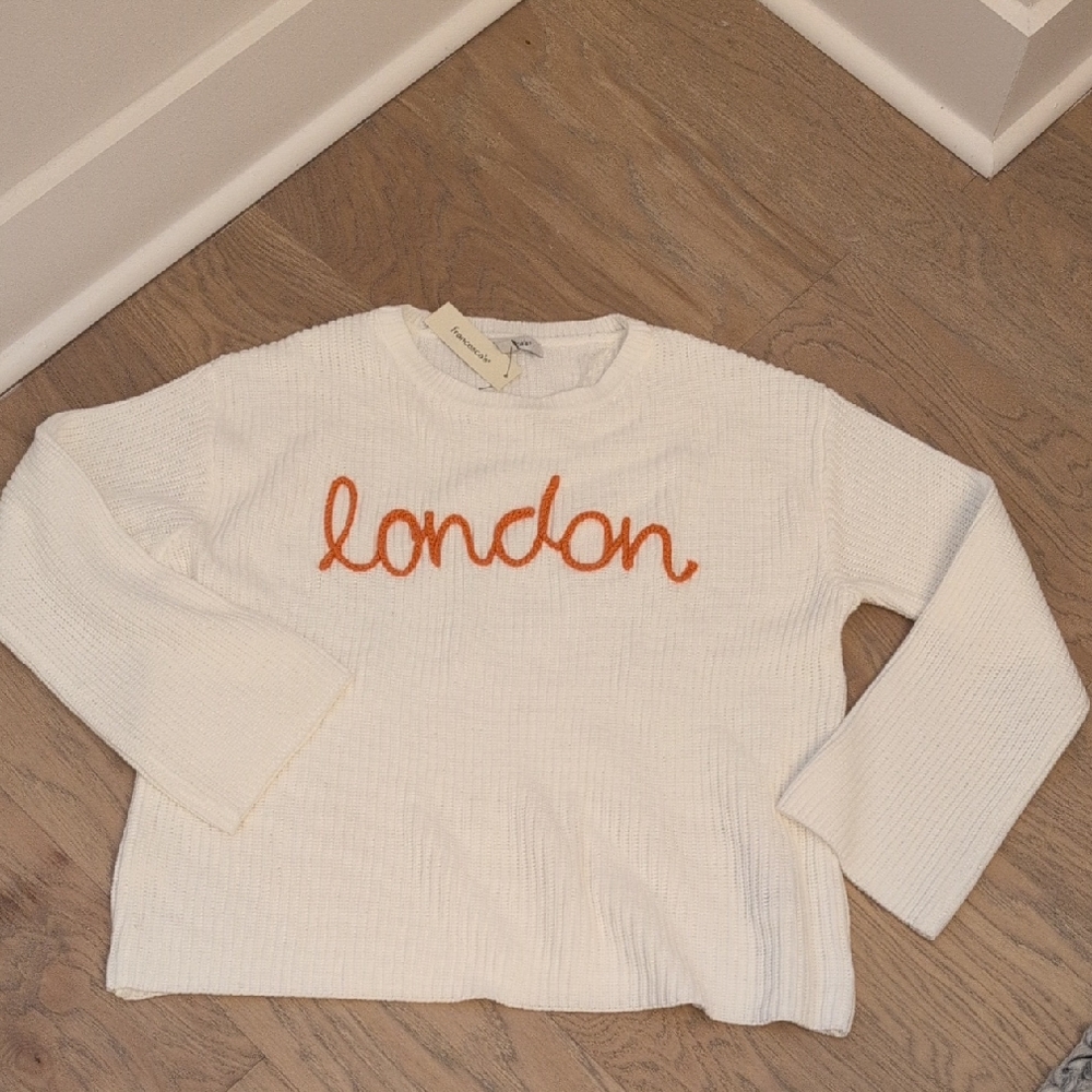 Francesca's Collections White Sweatshirt with Orange Script London size L